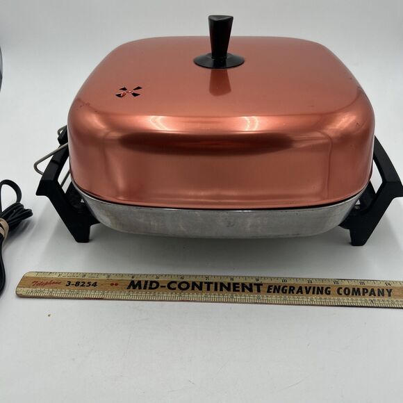 Vintage Hoover Stainless Steel Fry Pan Copper Lid with Cord Model 8660 Tested - Picture 2 of 8